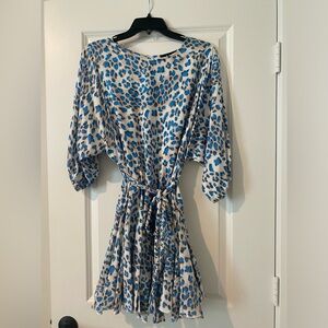 Light blue leopard print frilly dress with braided belt. Purchased from Vici.